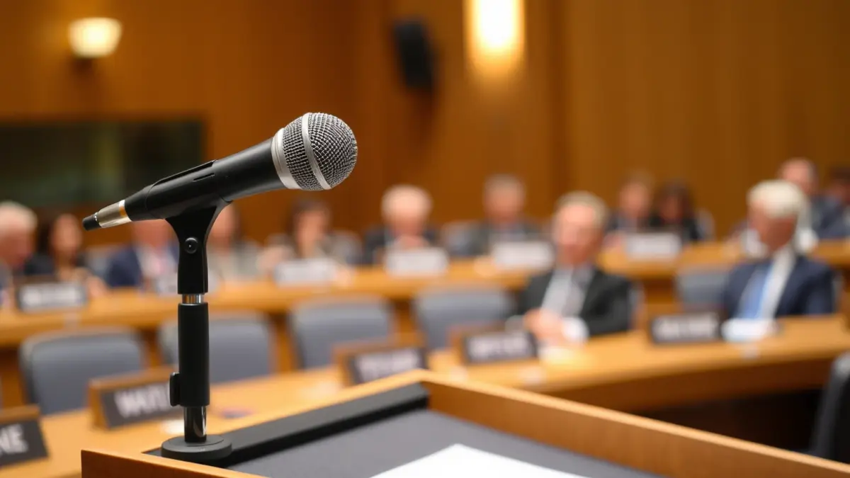 Imatge genèrica d'un micròfon en un faristol, simbolitzant un debat públic o una roda de premsa.