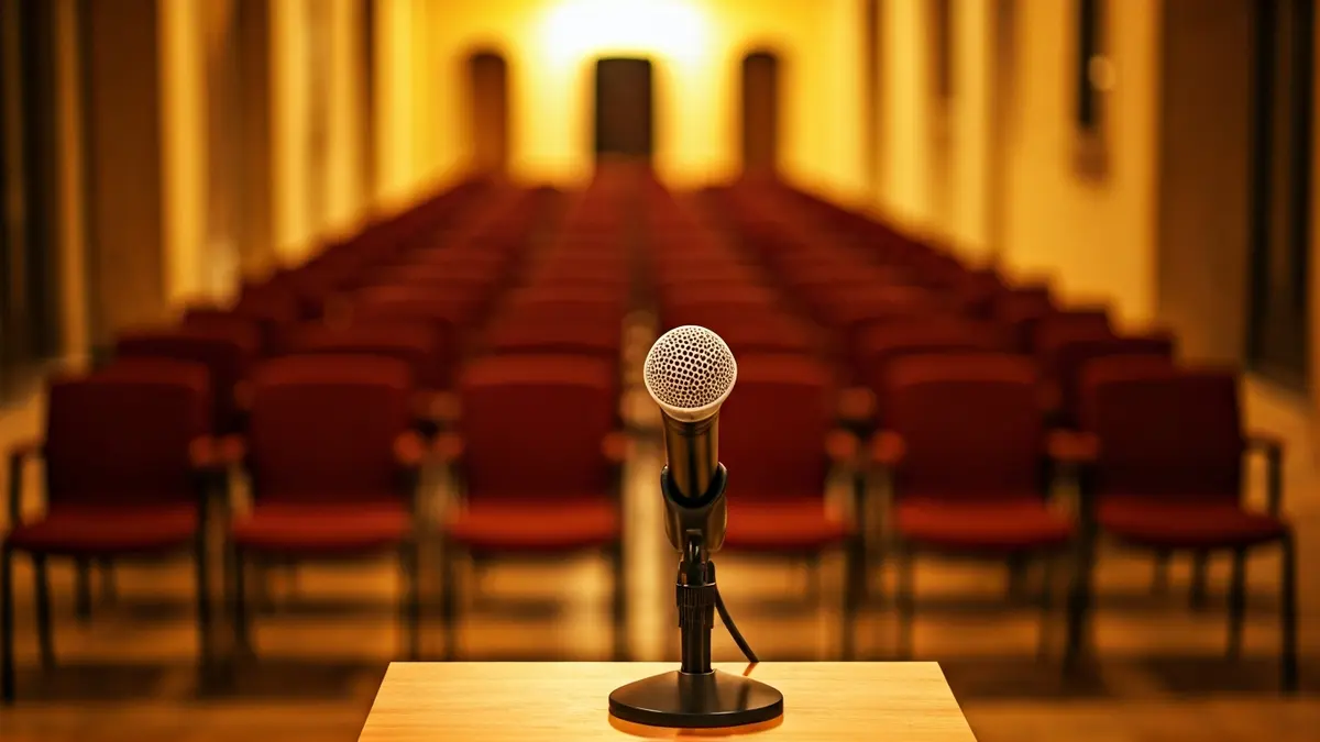 Imagen genérica de un micrófono en un podio, sugiriendo un evento de poesía en un centro cultural.