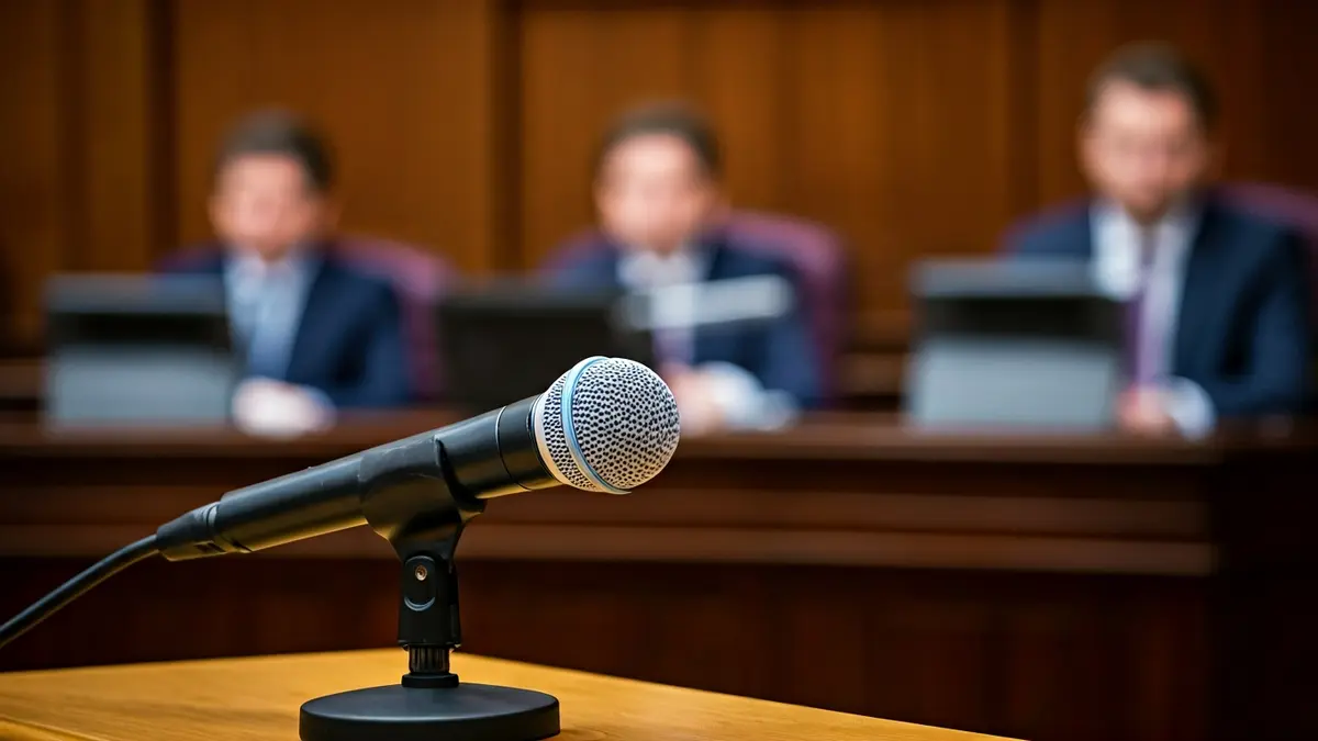 Imatge genèrica d'un micròfon en un faristol en una sala de comissions parlamentàries.