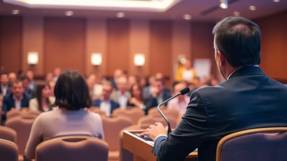 Generic image of a conference or debate on sports management.