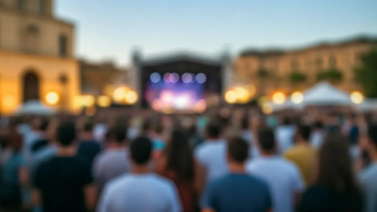 Generic image of a music festival with a blurred crowd and stage lights.