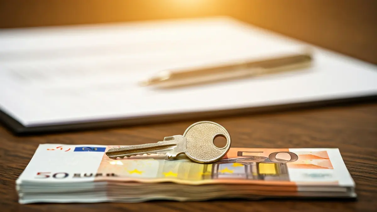 Imatge genèrica d'una clau de casa sobre bitllets d'euro, representant el mercat immobiliari i les finances.