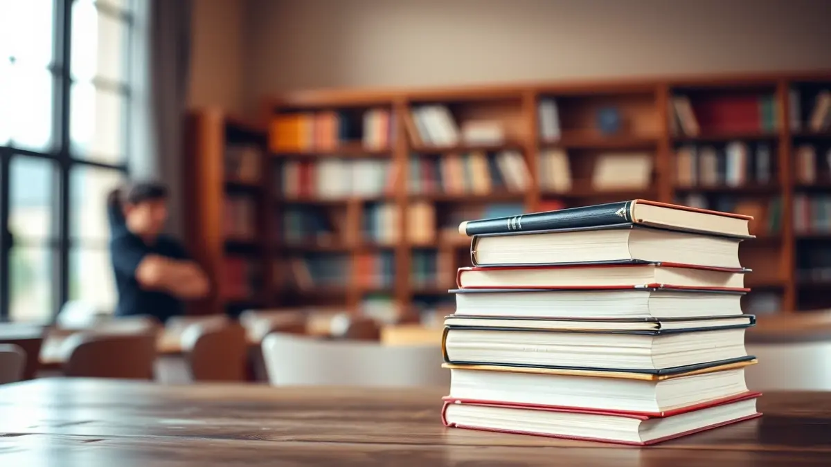 Generic image of textbooks on a desk, symbolizing adult education.