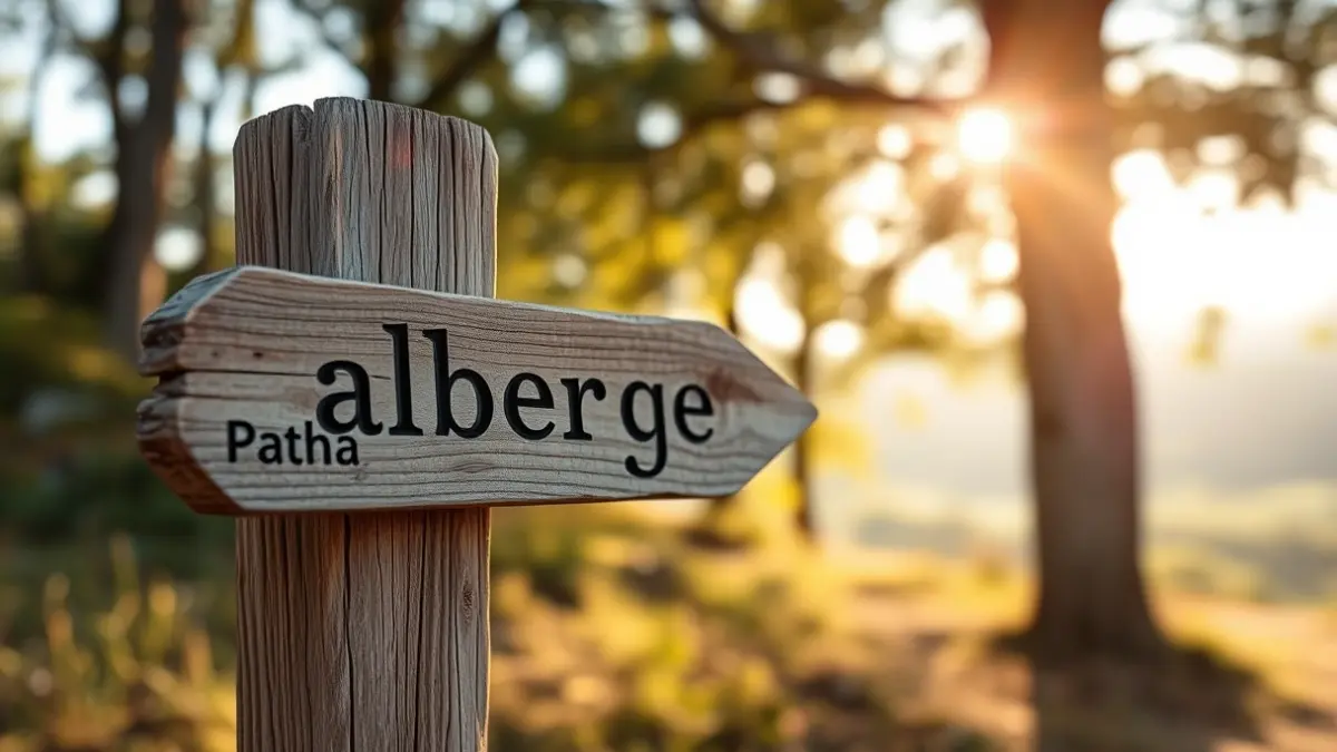 Generic image of a wooden signpost in a natural setting, pointing towards a hostel or natural park.