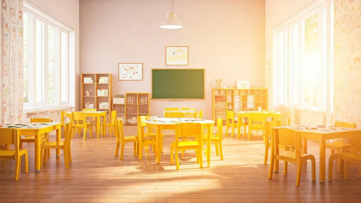 Generic image of a children's classroom with activities and bright colors.