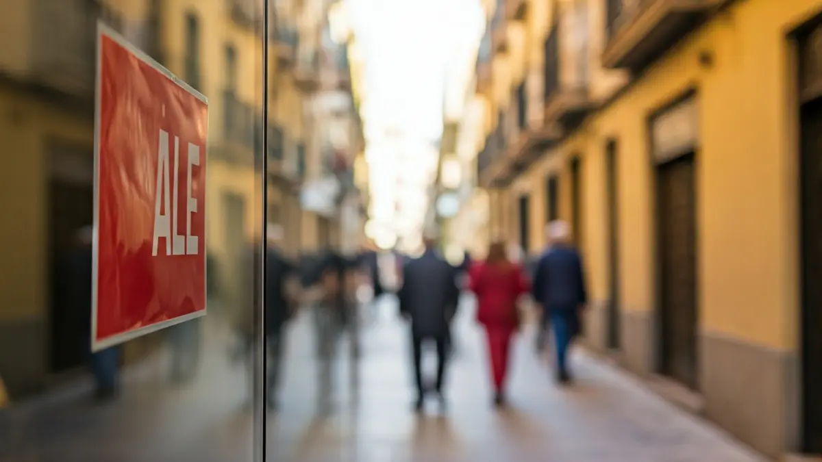 Imagen genérica de un escaparate de comercio local con un cartel en valenciano.