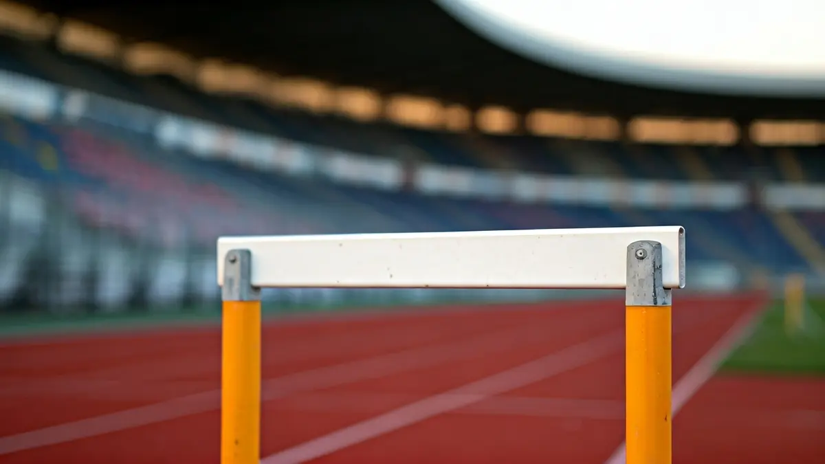 Imagen genérica de una valla en una pista de atletismo, con el fondo de un estadio desenfocado.