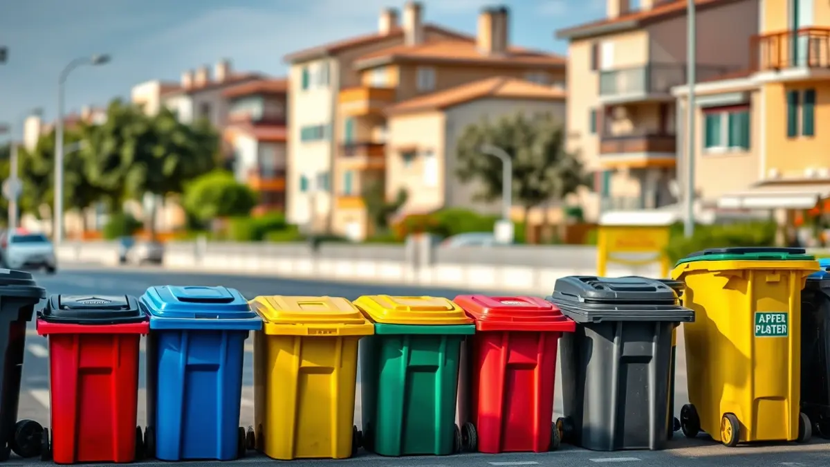 Imatge genèrica de contenidors de recollida selectiva en un carrer mediterrani.