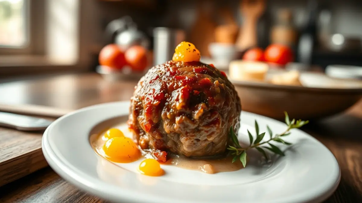 Imagen de un figatell de Amparín con caviar cítrico y mostaza, en un plato blanco.