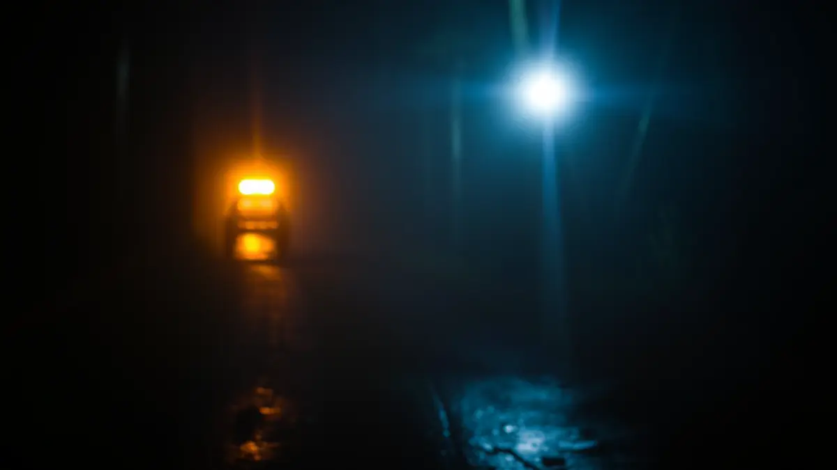 Imatge genèrica de llums d'emergència en un camí forestal de nit.