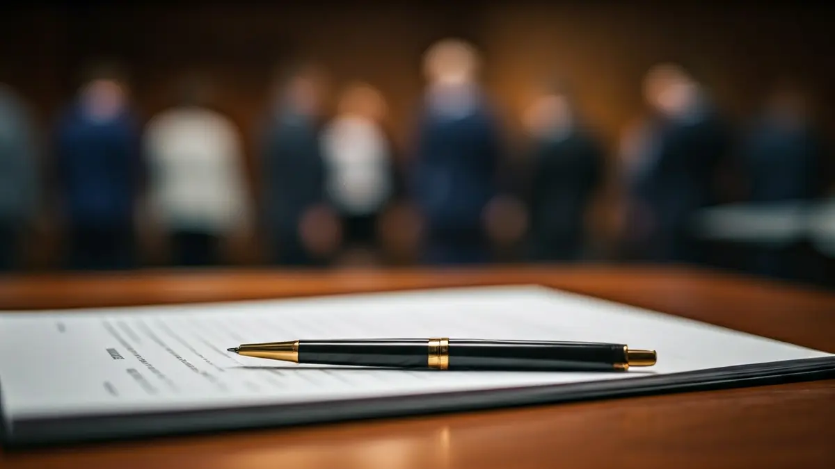 Imatge genèrica de documents oficials i una ploma sobre un escriptori, simbolitzant tràmits judicials.
