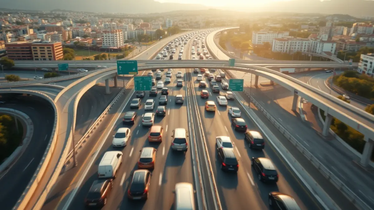 Imagen genérica de una autopista con tráfico denso en hora punta en una ciudad mediterránea.