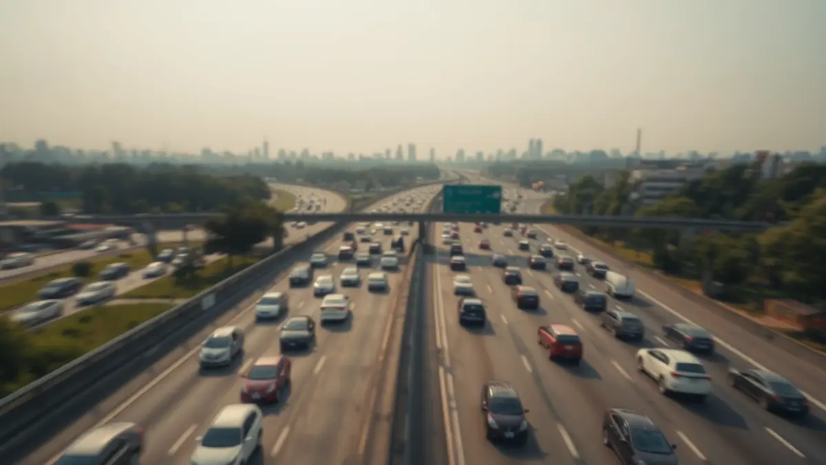 Imagen genérica de una autopista con tráfico intenso durante la hora punta de la mañana.