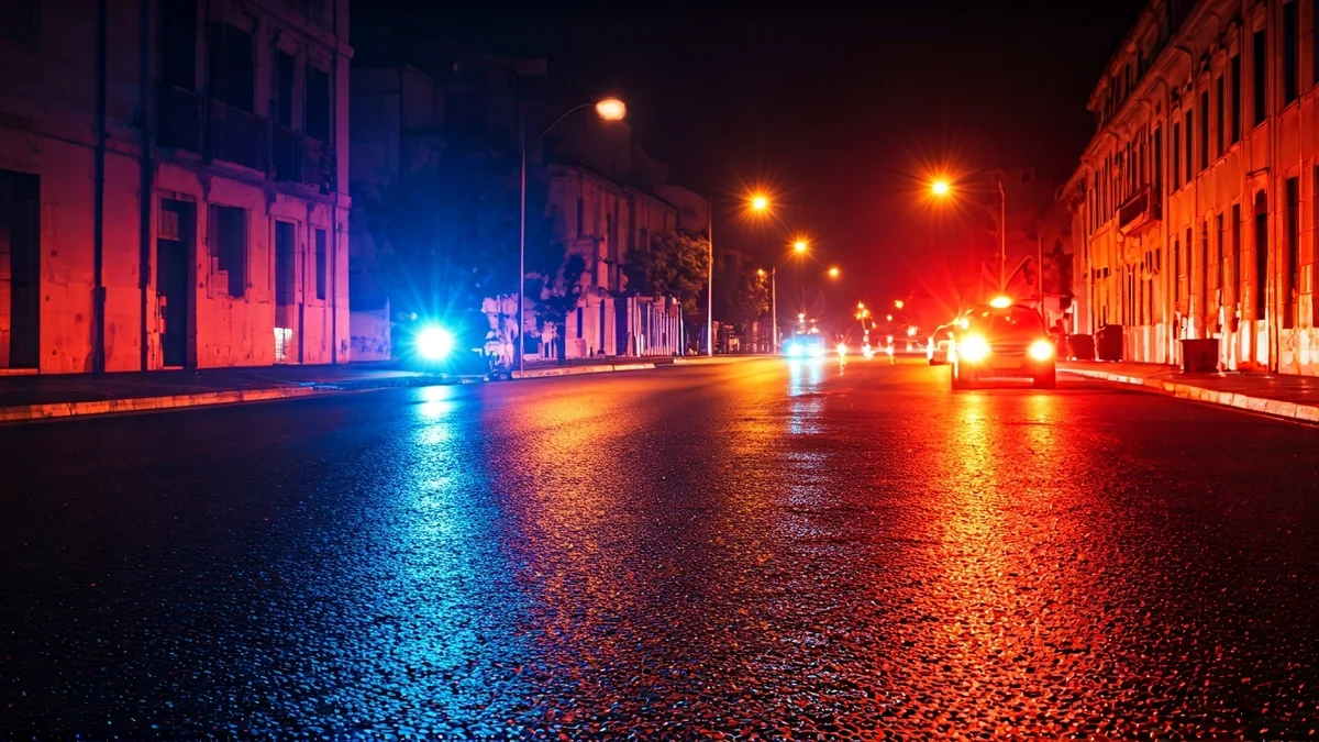 Imatge genèrica de llums d'emergència reflectint-se sobre l'asfalt mullat.