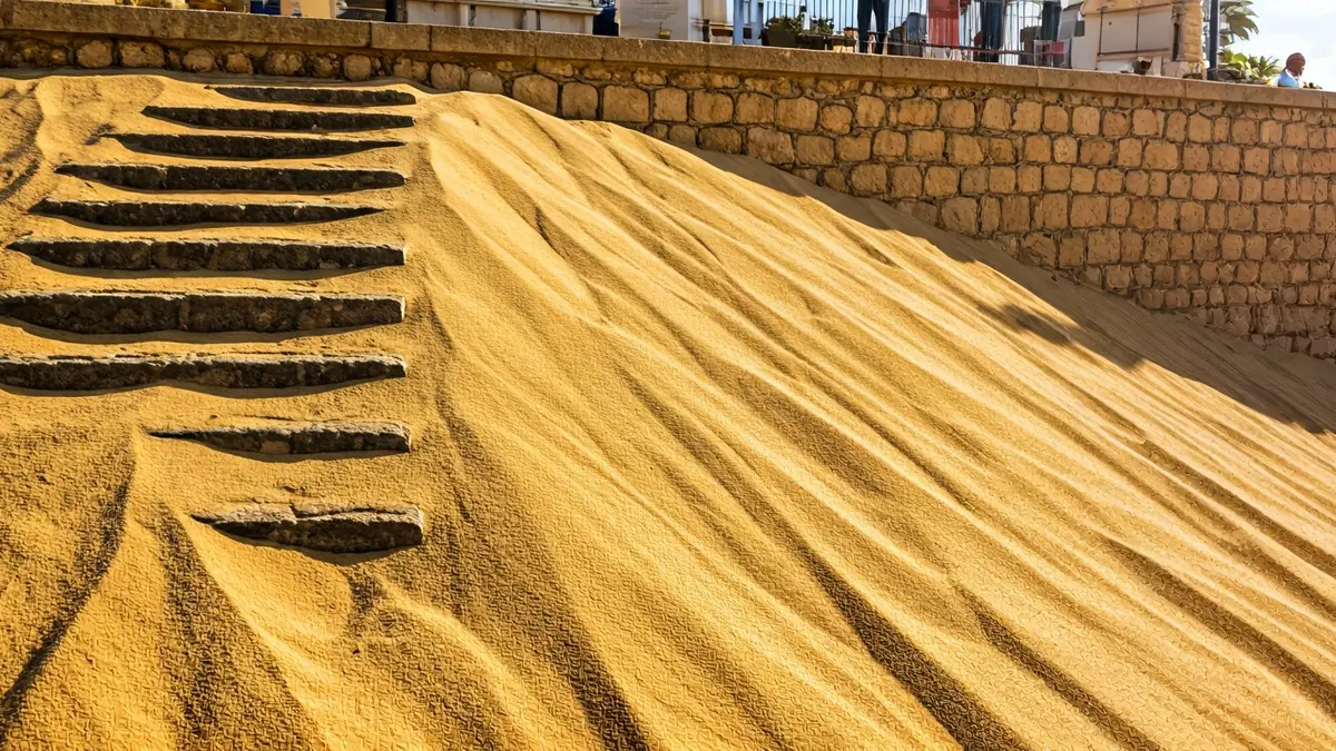 Image of sand accumulated near a dwelling on the coast of Dénia.