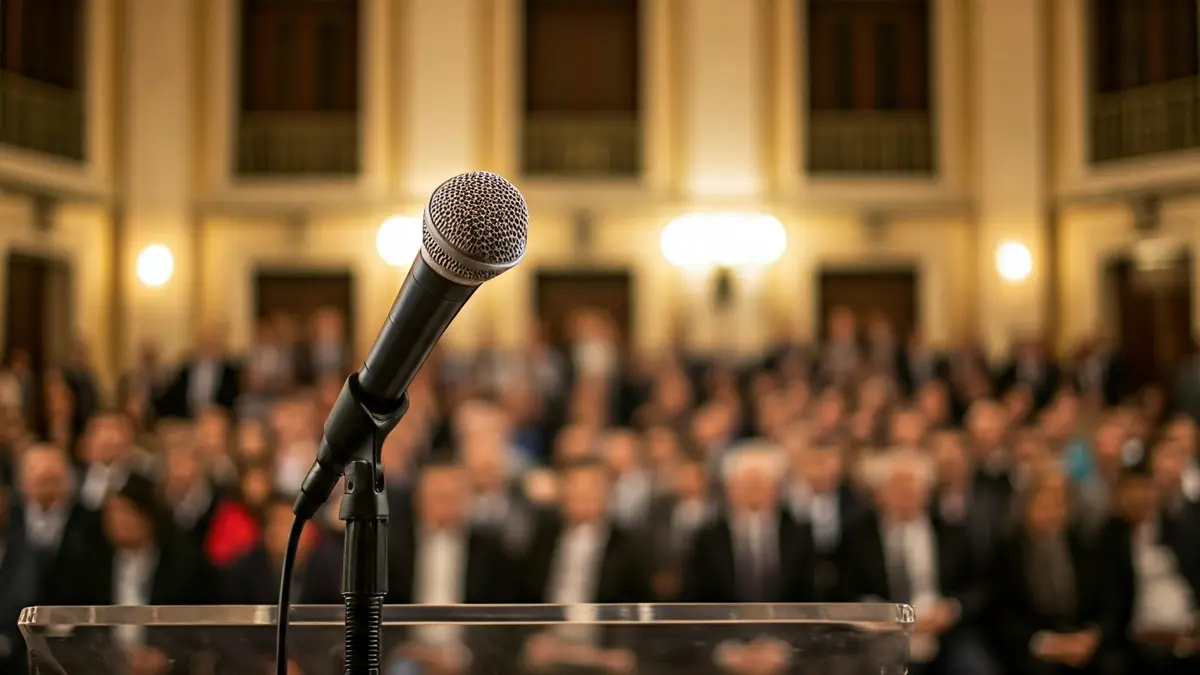 Imatge genèrica d'un micròfon en un faristol, simbolitzant el debat polític i la defensa de la llengua valenciana.