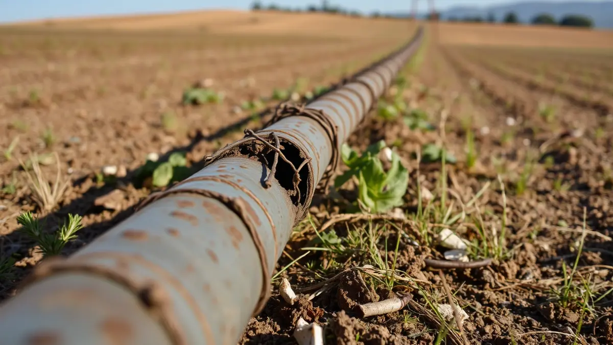 Imatge d'un pou de reg danyat per robatori en una explotació agrària de la Comunitat Valenciana.
