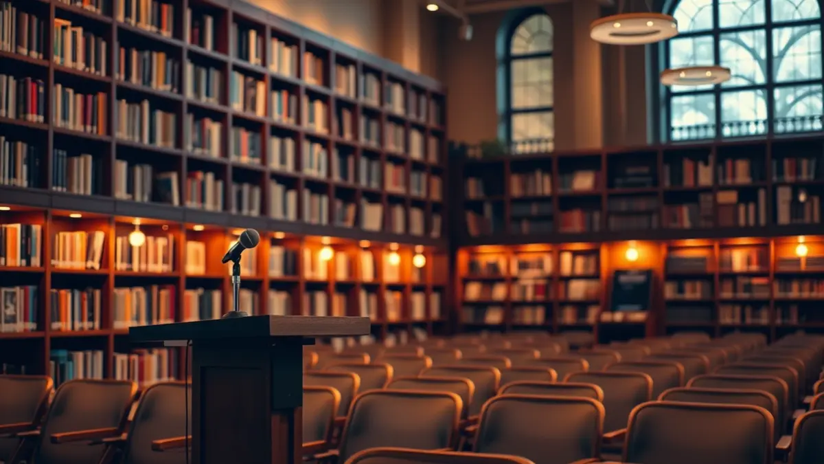 Imatge genèrica d'un interior de biblioteca amb prestatgeries de fusta i un ambient acollidor de lectura.