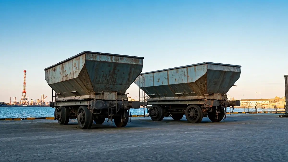 Imatge de dos tremuges industrials de metall, símbol del patrimoni industrial del Port de Sagunt.