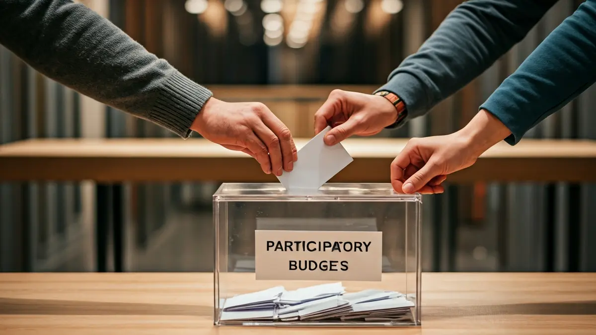 Imatge genèrica de mans depositant propostes en una urna de pressupostos participatius.