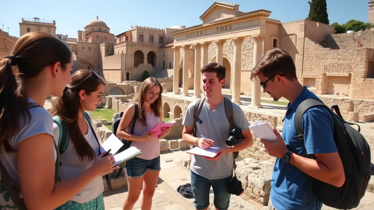 International students visit Sagunto's monuments to learn about their conservation.