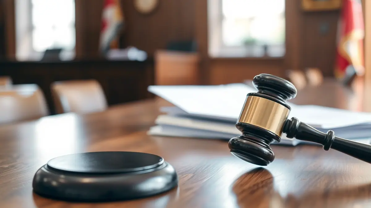 Imatge genèrica d'un martell de jutge sobre una taula de fusta en una sala de tribunals.