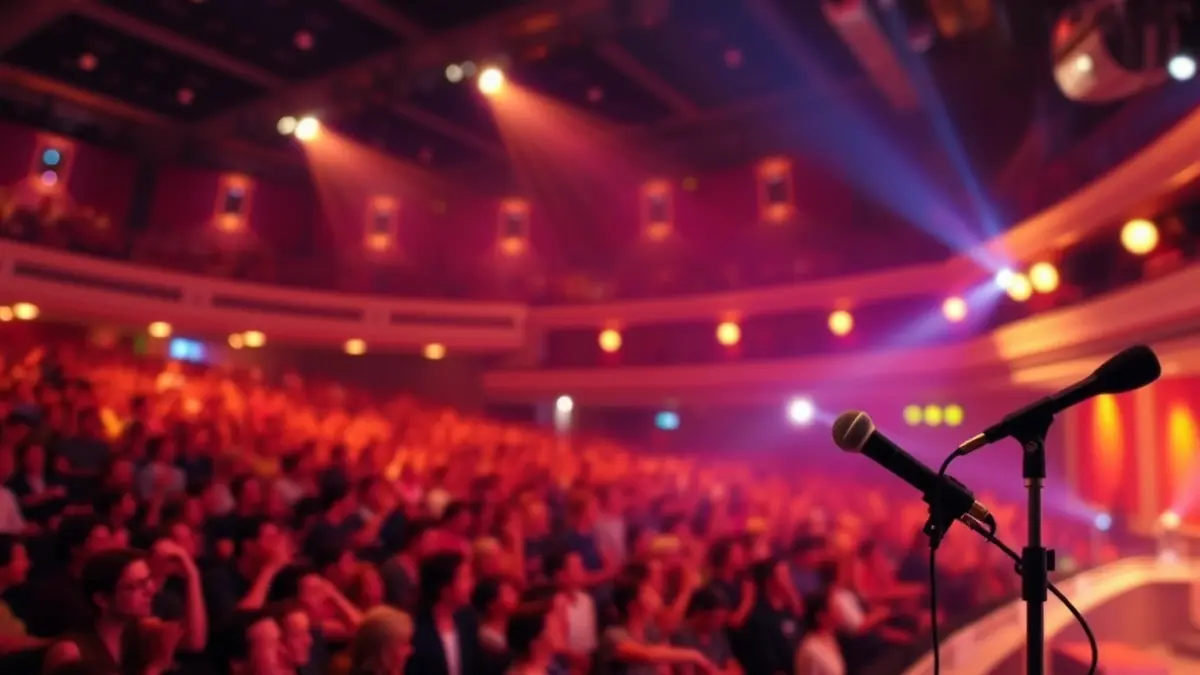 Imatge genèrica d'un concert en una sala plena de gent, amb llums d'escenari.