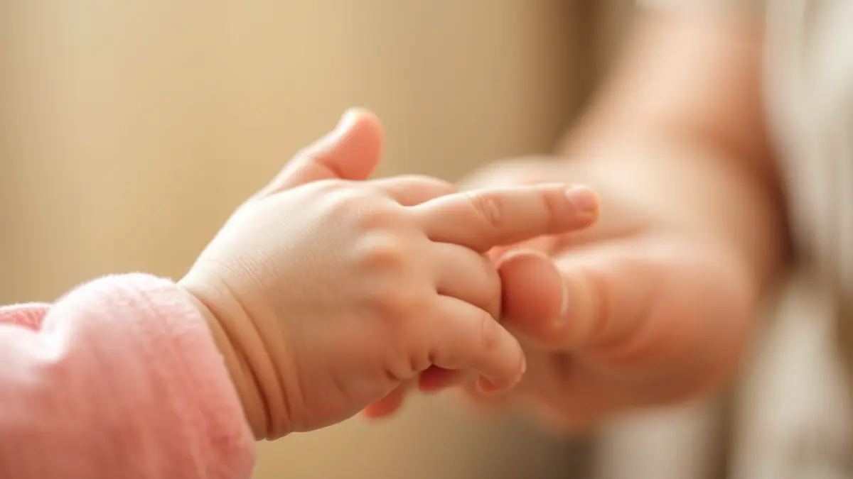Imagen genérica de la mano de un bebé agarrando el dedo de un adulto, simbolizando el apoyo familiar.