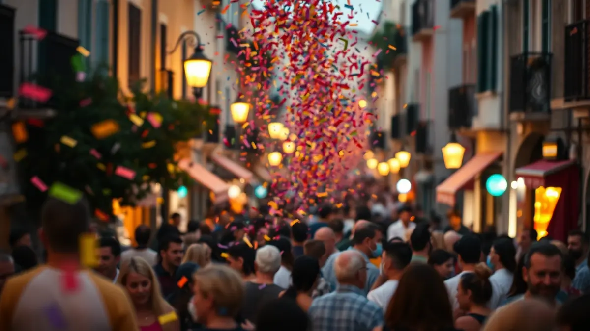 Generic image of a popular festival with people and confetti in the air.