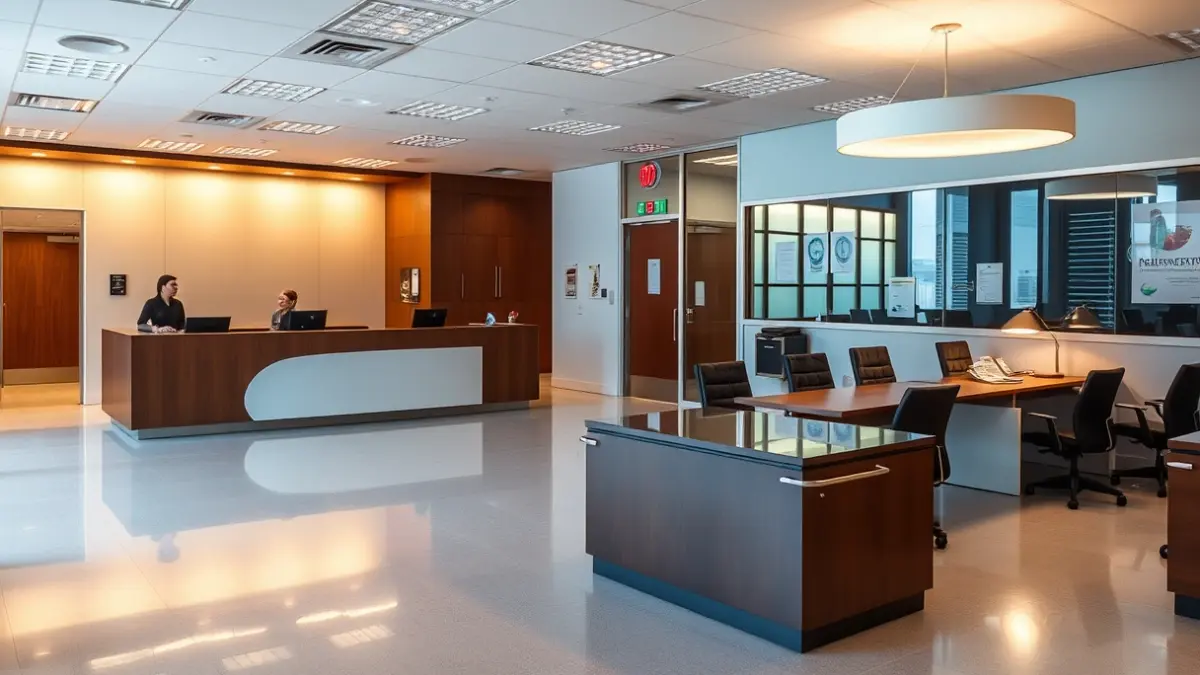 Generic image of modern police facilities with a reception and offices.