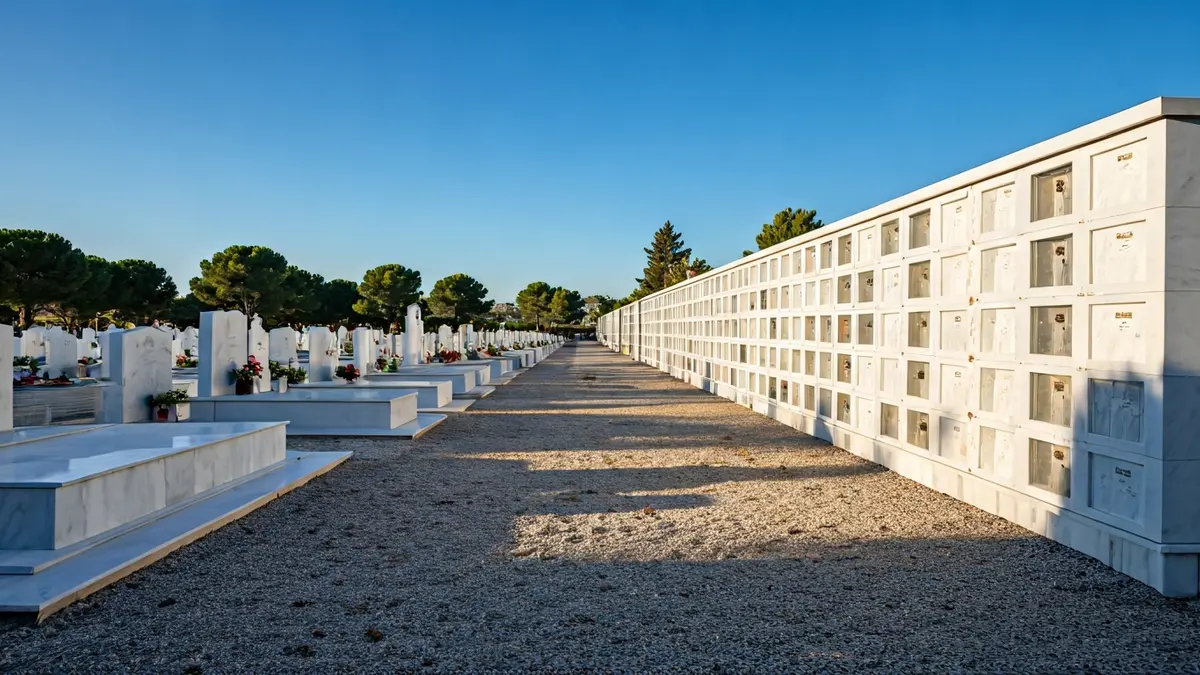 Generic image of a modern cemetery with niches and columbariums.