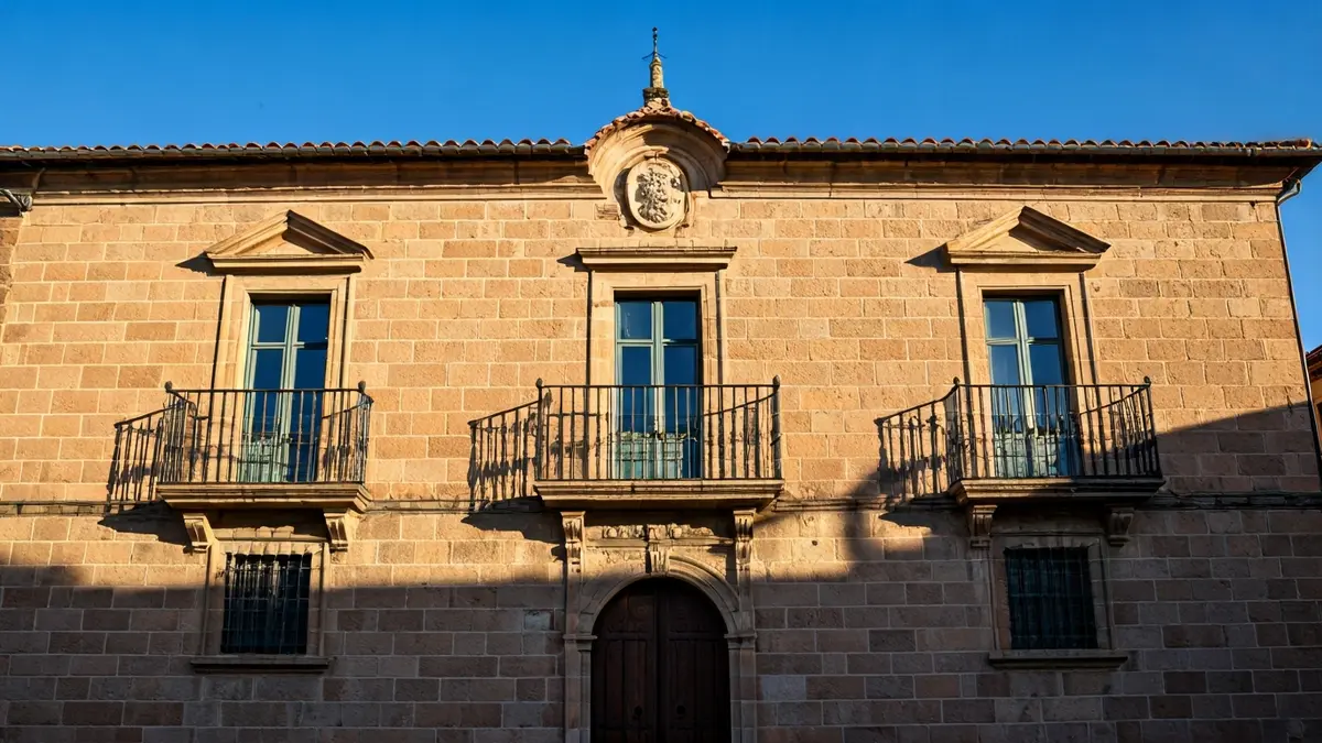 Facade of Sedaví town hall with balcony and iron railings, bathed in afternoon sunlight.