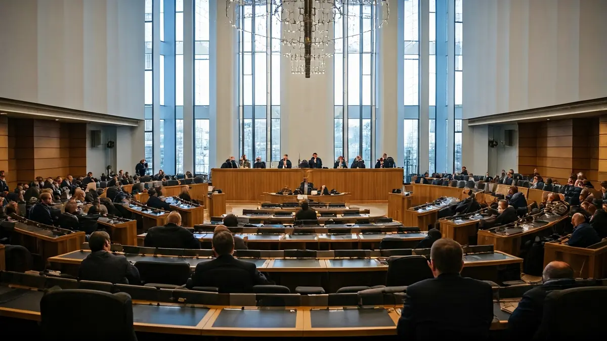 Imagen del nuevo salón de plenos del Ayuntamiento de Sedaví, con sillas vacías y un podio central.