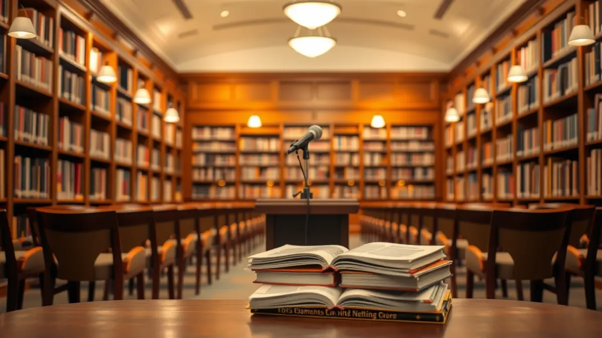 Imagen genérica de un club literario con libros y un micrófono.