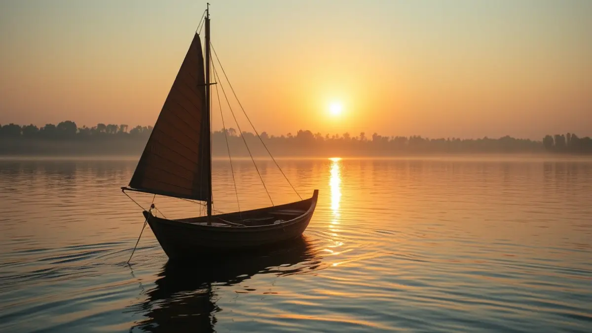 Imatge d'una embarcació de vela llatina navegant en l'Albufera al capvespre.
