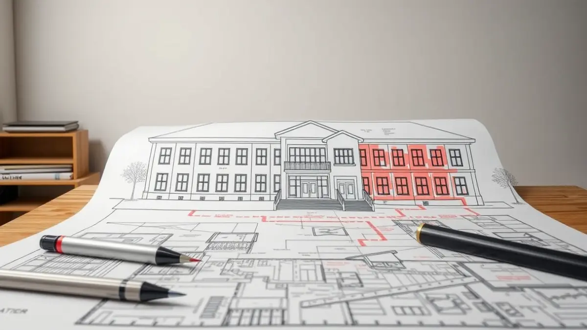 Imagen genérica de un proyecto arquitectónico para la reconstrucción de un edificio escolar.