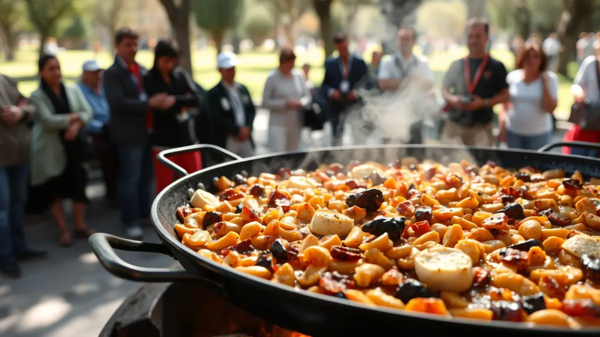 Generic image of a Valencian paella cooking at a gastronomic competition.