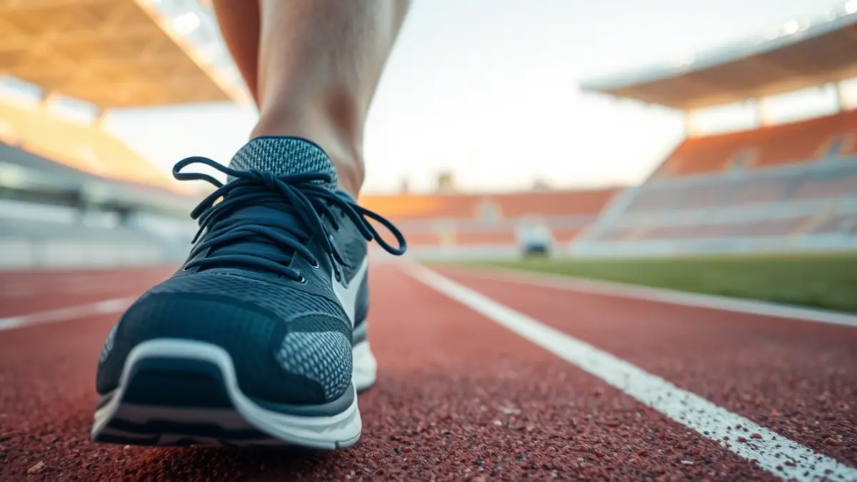 Generic image of a running shoe on an athletics track.