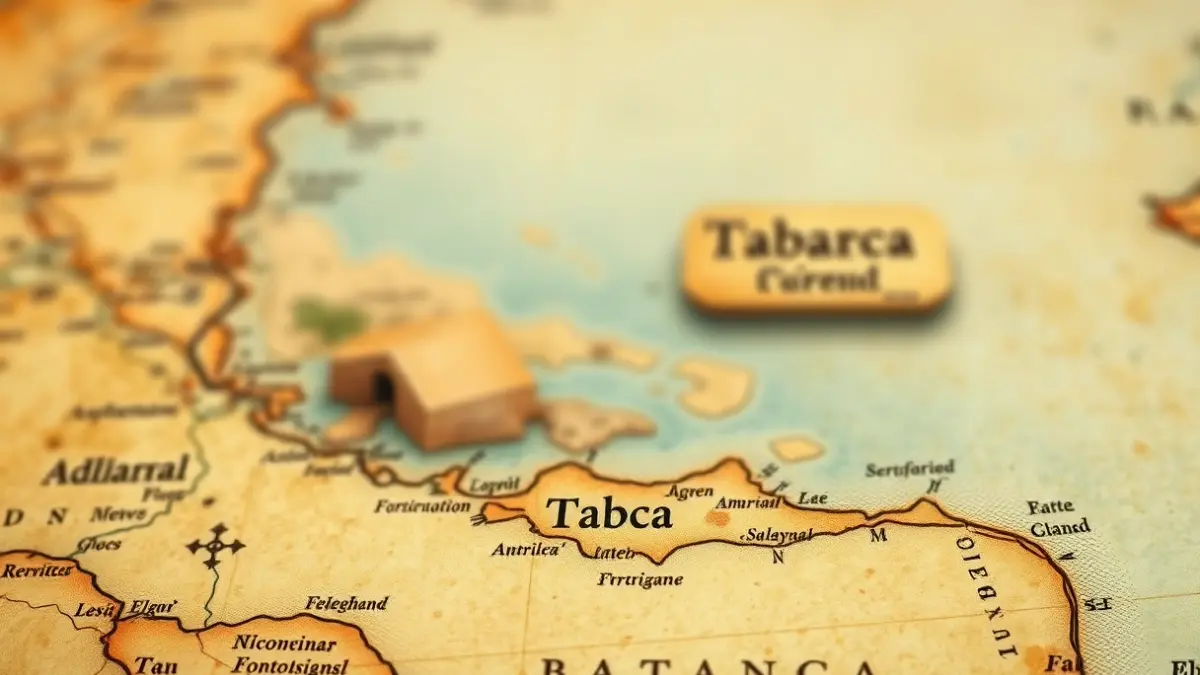 Imatge d'un fragment de mapa antic de l'illa de Tabarca, amb símbols cartogràfics i tons sèpia.