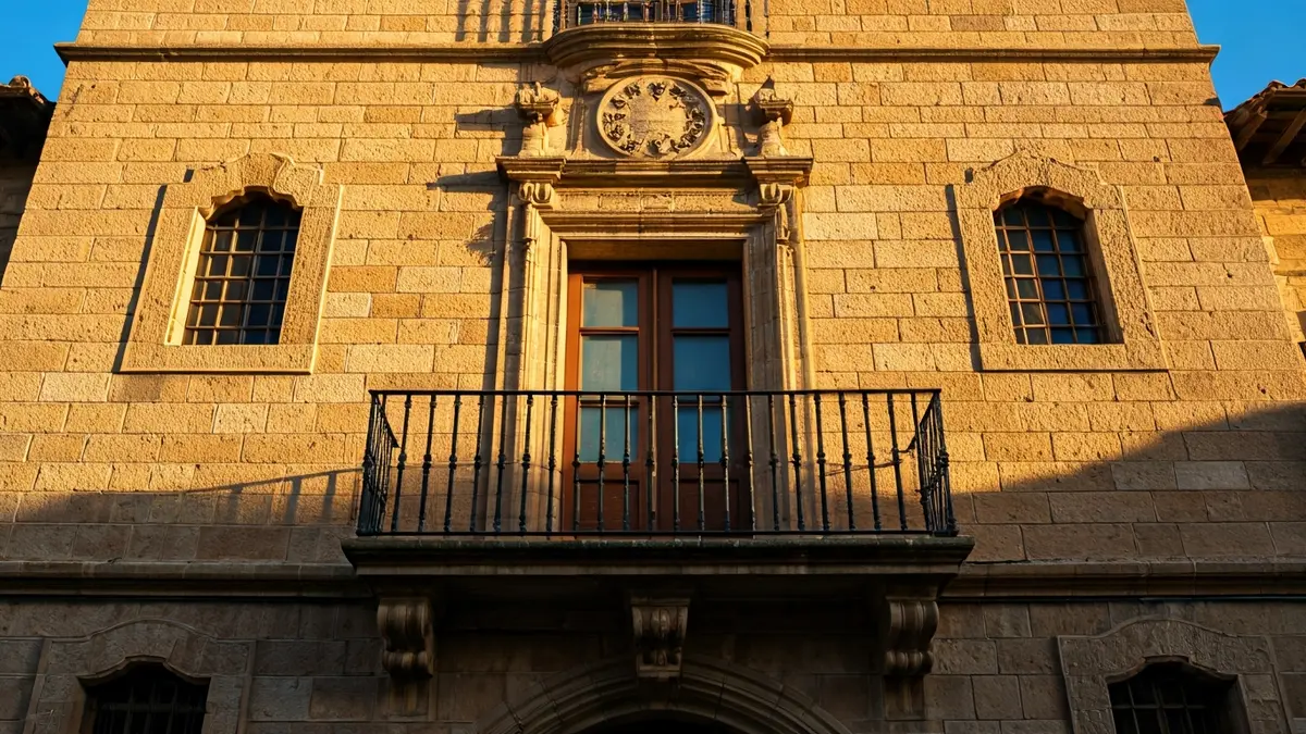 Façana de l'ajuntament de Gilet amb balcons de ferro forjat i llum solar de vesprada.