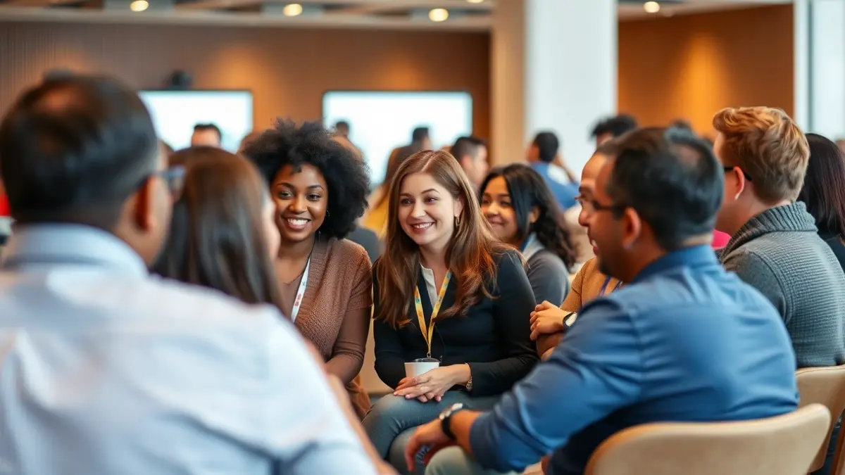 Imagen genérica de un grupo de padres y educadores en una conferencia, discutiendo y aprendiendo.