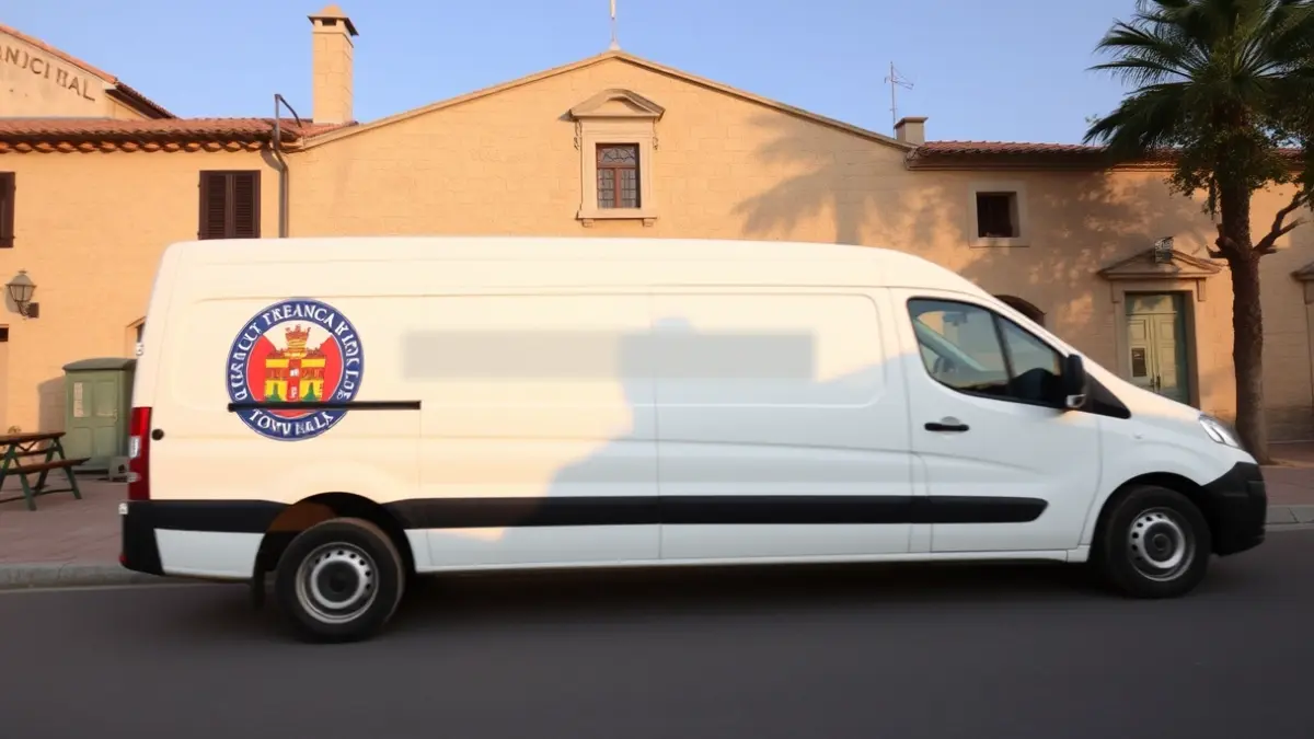 Vehículo municipal nuevo aparcado frente al Ayuntamiento de Tírig.