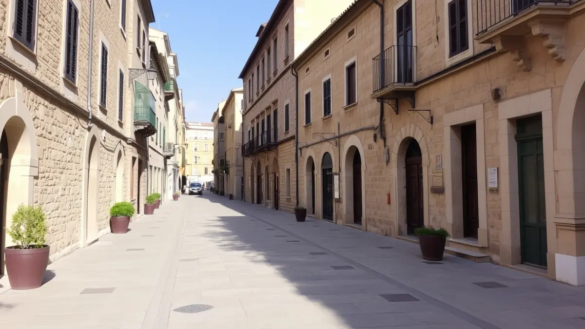 Imatge d'un carrer històric reurbanitzat en una ciutat mediterrània, amb edificis antics i zones per a vianants.