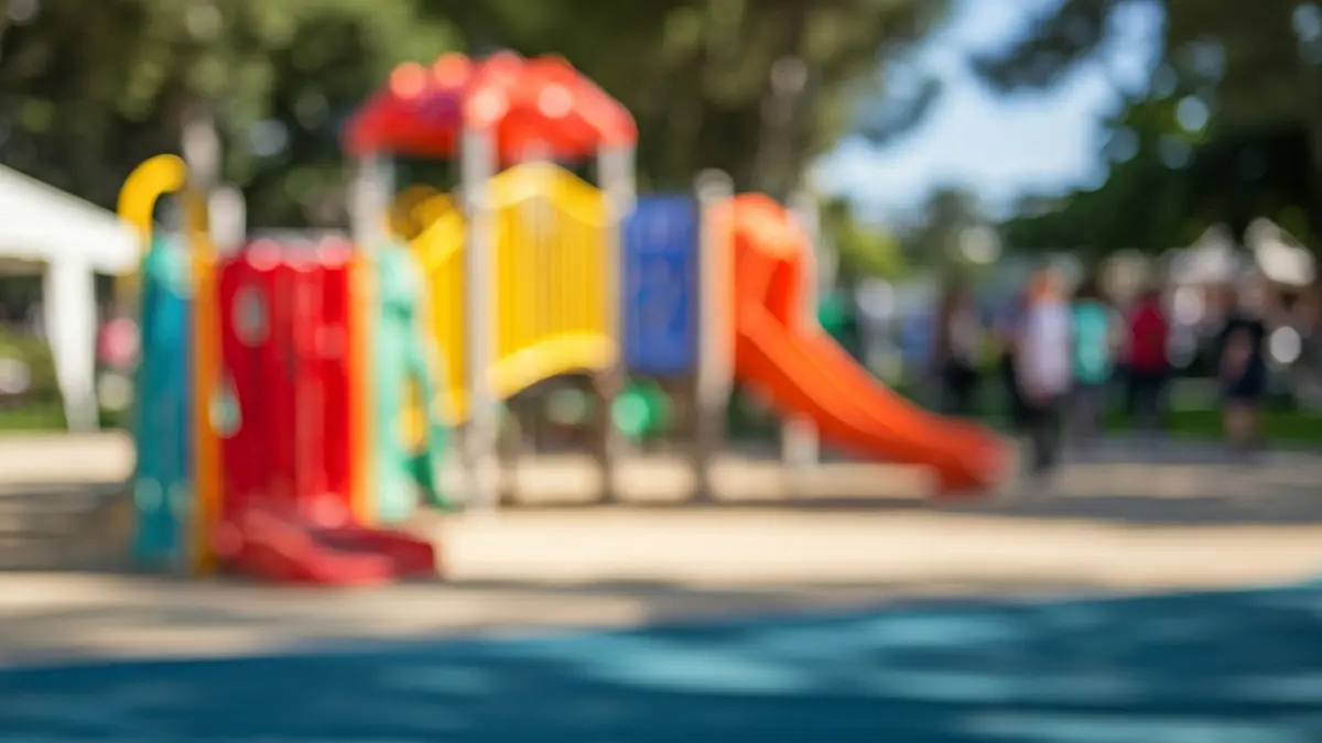 Imatge d'un parc infantil modern i sostenible en una ciutat mediterrània.