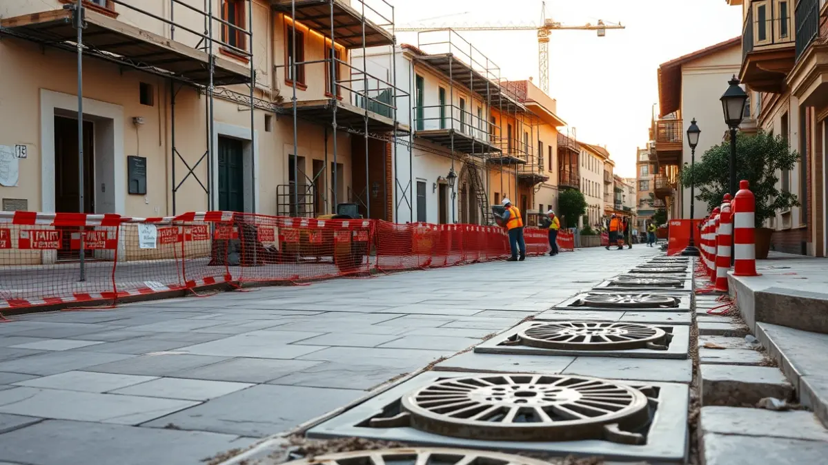Image of redevelopment works in a historic neighborhood of Torrent, with new pavement and renovated infrastructure.