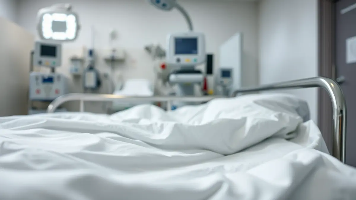 Generic image of an empty hospital bed, symbolizing healthcare capacity.