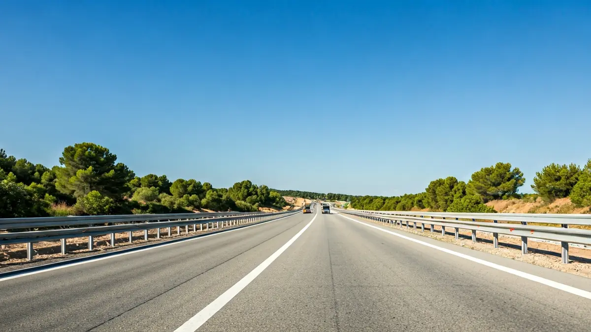 Imatge genèrica d'obres en una carretera, amb maquinària pesada i vegetació mediterrània.