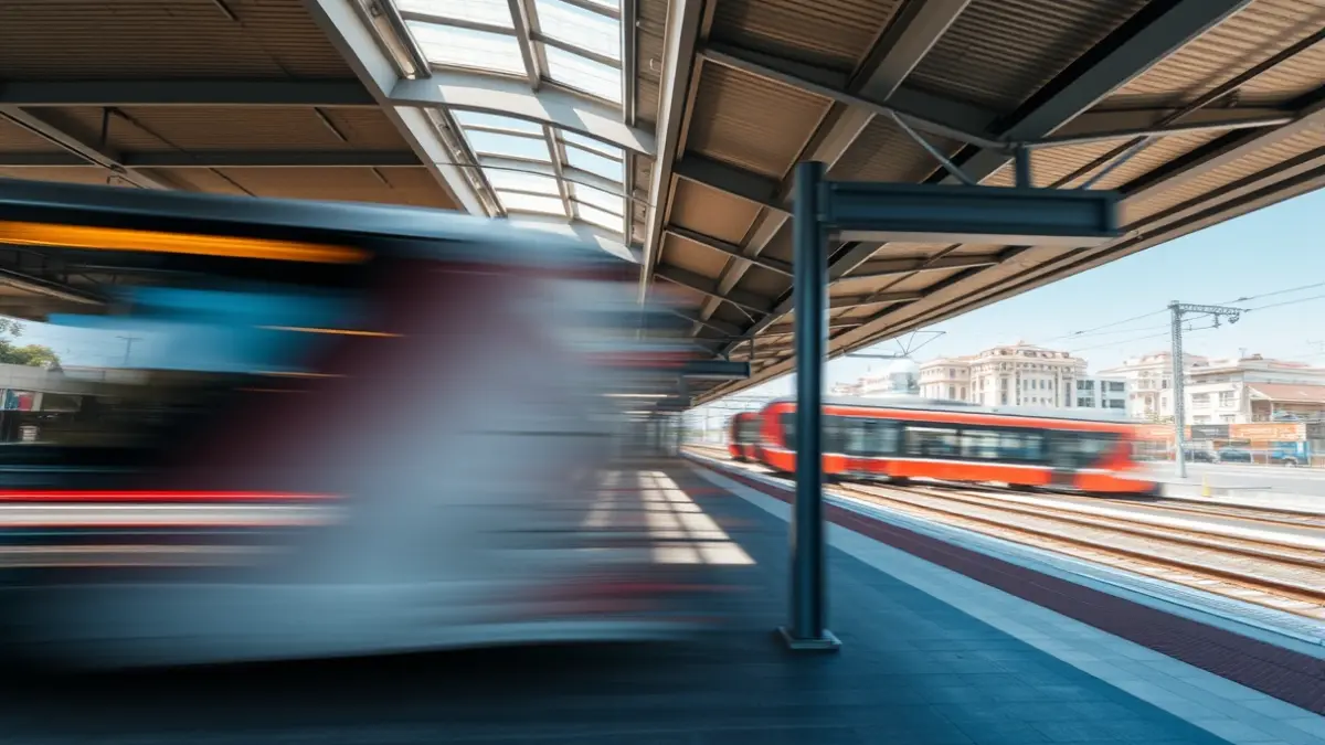 Generic image of a modern train station with a train arriving.