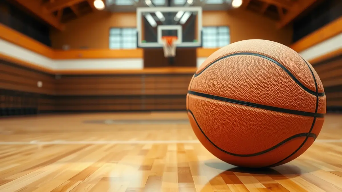 Imatge genèrica d'una pilota de bàsquet en una pista de fusta.