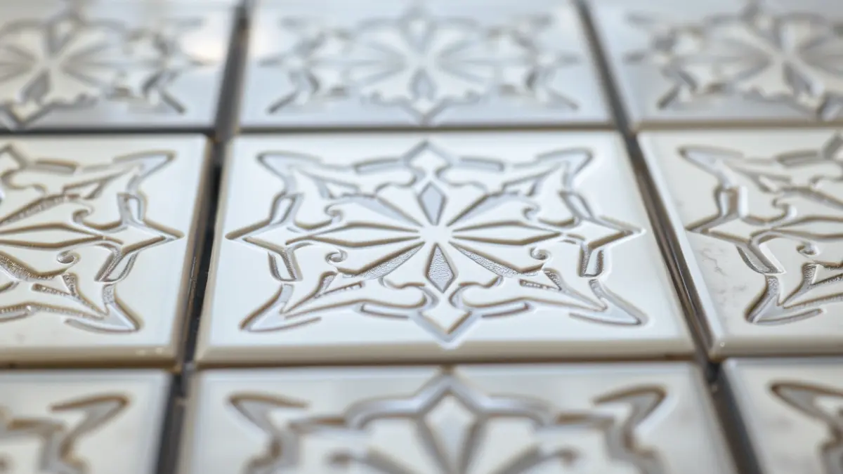 Imatge genèrica d'una rajola ceràmica amb un patró intricat, reflectint llums suaus, simbolitzant innovació i qualitat en el sector ceràmic.
